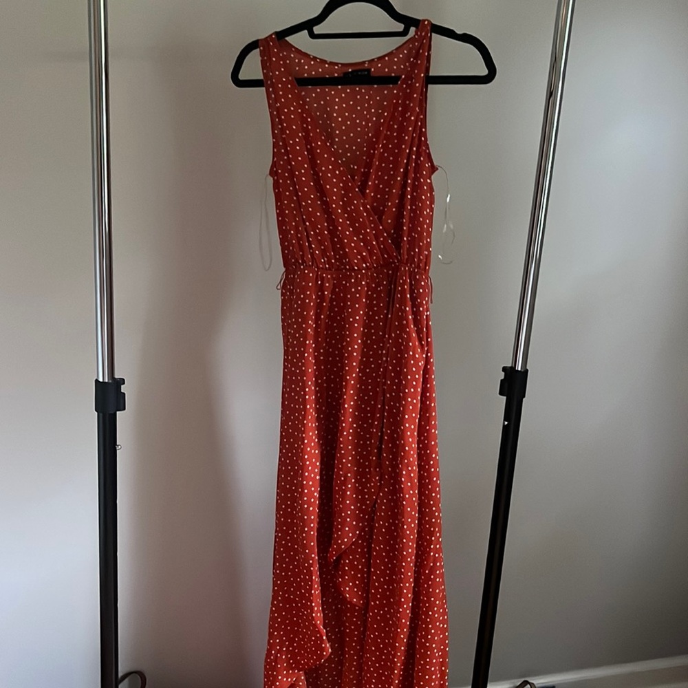 Orange and white polka dot tank dress